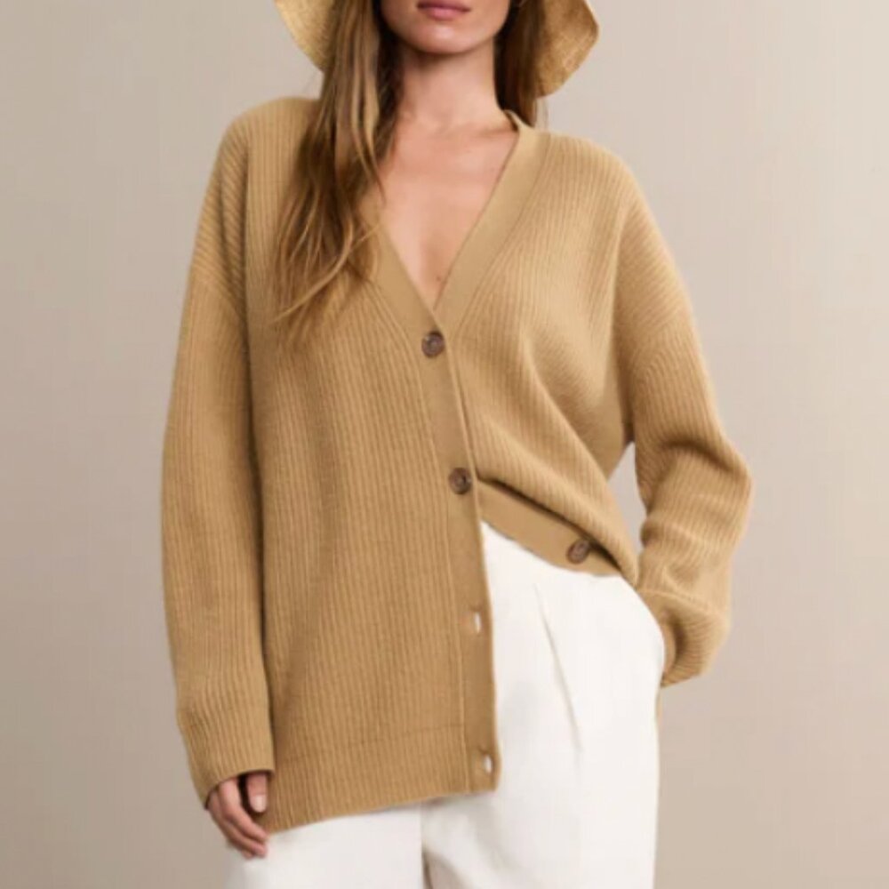 Jenni Kayne Cashmere Cocoon Cardigan S/M Camel Beige Quiet Lux Knit - Picture 3 of 10